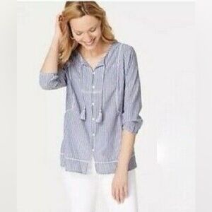 J.Jill Striped Tunic with Tassel Ties in blue/white - L